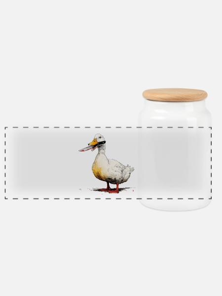 Duck with knife in its beak - Panoramic Cookie Jar with Wooden Lid - white