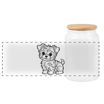 Style ligne de chiots poillettes - Boîte à biscuits avec couvercle en bois - blanc - Devant