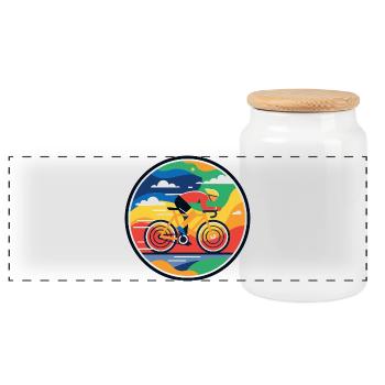 Motif de vitesse à vélo explosif de cycliste sur route en couleur - Boîte à biscuits avec couvercle en bois - blanc - Devant