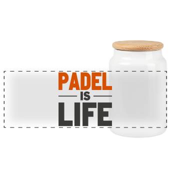 Padel is Life Statement für Padel-Spieler - Panorama Keksdose mit Holzdeckel - Weiß - Vorne