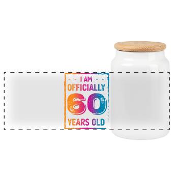 60e anniversaire - Boîte à biscuits avec couvercle en bois - blanc - Devant