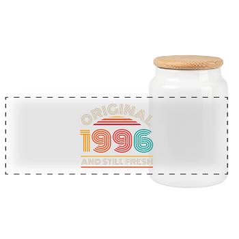 Vintage 1996 30th Birthday - Panoramic Cookie Jar with Wooden Lid - white - Front