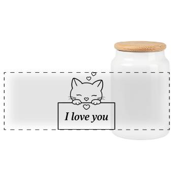 Cute Cat Says I Love You | Sweet Love Line Art - Panorama Keksdose mit Holzdeckel - Weiß - Vorne