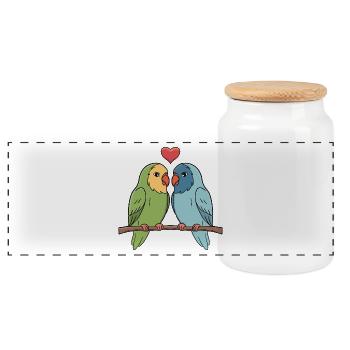Adorable Lovebirds Pair with Heart - Panoramic Cookie Jar with Wooden Lid - white - Front