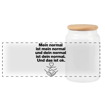 MY NORMAL IS MY NORMAL, YOURS IS ALL OK ✌️ - Panoramic Cookie Jar with Wooden Lid - white - Front
