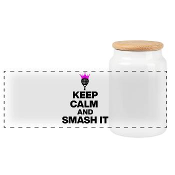 KEEP CALM AND SMASH IT, PADEL POWER, GESCHENK PINK - Panorama Keksdose mit Holzdeckel - Weiß - Vorne