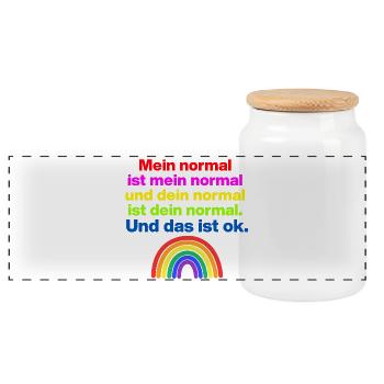 MY NORMAL IS MY NORMAL, YOURS IS ALL OK ✌️ - Panoramic Cookie Jar with Wooden Lid - white - Front