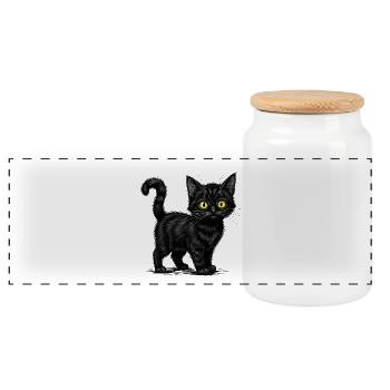 Süße schwarze Katze - Realistische Illustration - Panorama Keksdose mit Holzdeckel - Weiß - Vorne