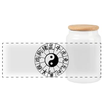 Signes astrologiques chinois - Boîte à biscuits avec couvercle en bois - blanc - Devant