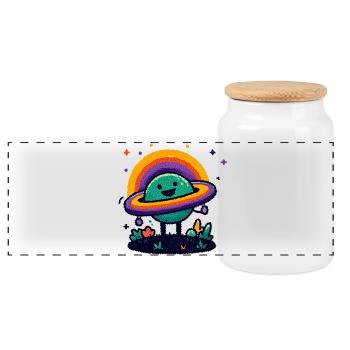Planète colorée avec anneau - Boîte à biscuits avec couvercle en bois - blanc - Devant