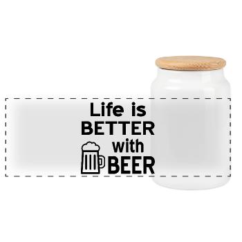 Bier - Panorama Keksdose mit Holzdeckel - Weiß - Vorne