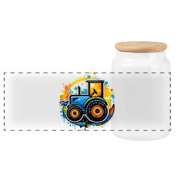 Colorful tractor in graffiti style - Panoramic Cookie Jar with Wooden Lid - white - Front