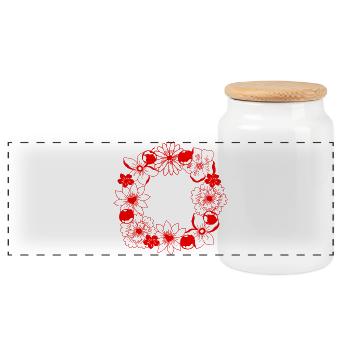 Red flower circle frame - Panoramic Cookie Jar with Wooden Lid - white - Front