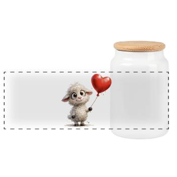 Lamb with heart balloon - Panoramic Cookie Jar with Wooden Lid - white - Front