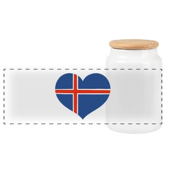 Iceland Flag Heart Design - Panoramic Cookie Jar with Wooden Lid - white - Front