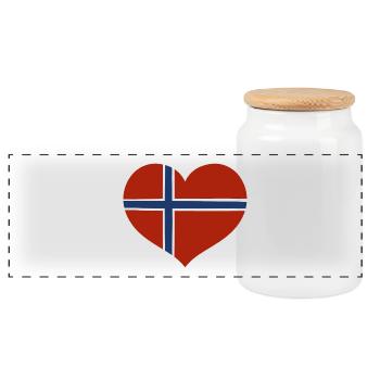 Norwegisches Flaggenherz - Panorama Keksdose mit Holzdeckel - Weiß - Vorne