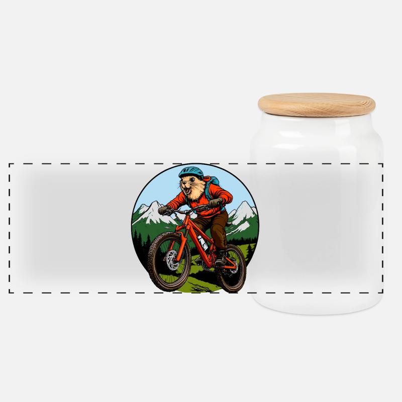 Murmeltiere Biker / Freeride Biking - Panorama Keksdose mit Holzdeckel - Weiß