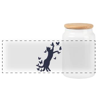 Nekomata, Papillons - Boîte à biscuits avec couvercle en bois - blanc - Devant
