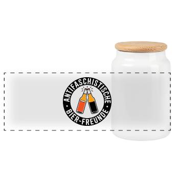 Antifascist Beer Friends - Against the Right - Panoramic Cookie Jar with Wooden Lid - white - Front