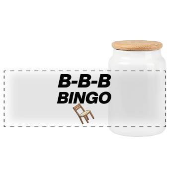 B-B-B-BINGO TREND, VIRAL FUN, MEME SCHULE STUHL 🪑 - Panorama Keksdose mit Holzdeckel - Weiß - Vorne