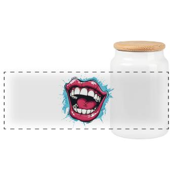 Laughing Cartoon mouth wide open with red lips - Boîte à biscuits avec couvercle en bois - blanc - Devant