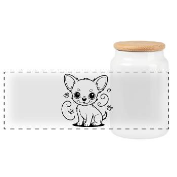 Dessin au trait de Chihuahua avec des pattes - Boîte à biscuits avec couvercle en bois - blanc - Devant