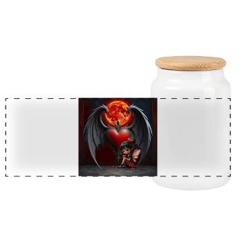 Cœur Ailé Sous la Lune Rouge - Boîte à biscuits avec couvercle en bois - blanc - Devant