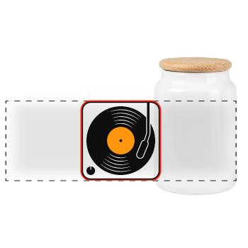 Album vinyle rétro sur platine - Boîte à biscuits avec couvercle en bois - blanc - Devant