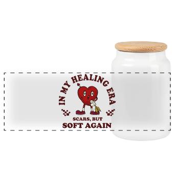 Heart Healing Era Scars Gently - Panoramic Cookie Jar with Wooden Lid - white - Front