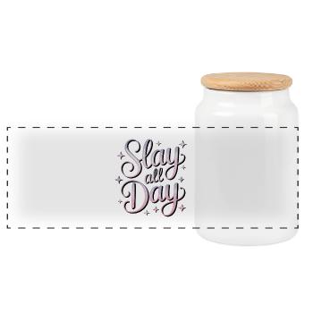 Slay All Day - Panoramic Cookie Jar with Wooden Lid - white - Front
