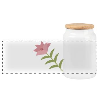 Pink Lily Flower on Green Stem - Panoramic Cookie Jar with Wooden Lid - white - Front