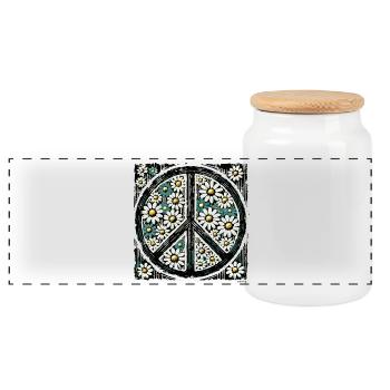 Daisy Peace Blumenemblem - Panorama Keksdose mit Holzdeckel - Weiß - Vorne