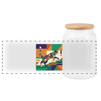 Geometrischer Tiger Farbspiel - Panorama Keksdose mit Holzdeckel - Weiß - Vorne