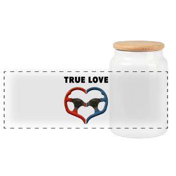 True Love Steering Hearts Gift Wedding Wedding - Panoramic Cookie Jar with Wooden Lid - white - Front