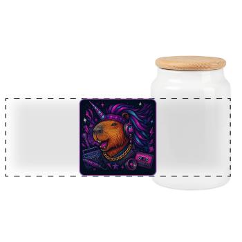 Capybara Einhorn Retro DJ - Panorama Keksdose mit Holzdeckel - Weiß - Vorne