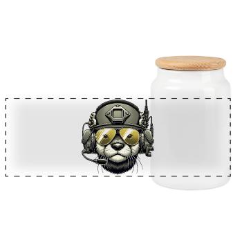 Otter On A Mission - Panoramic Cookie Jar with Wooden Lid - white - Front
