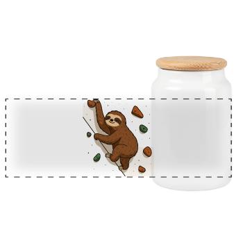 Boulder sloth for climbing fans - Panoramic Cookie Jar with Wooden Lid - white - Front