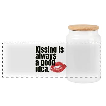 Kissing Is Always a Good Idea - Panorama Keksdose mit Holzdeckel - Weiß - Vorne