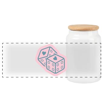 Heart Dice Design - Panoramic Cookie Jar with Wooden Lid - white - Front