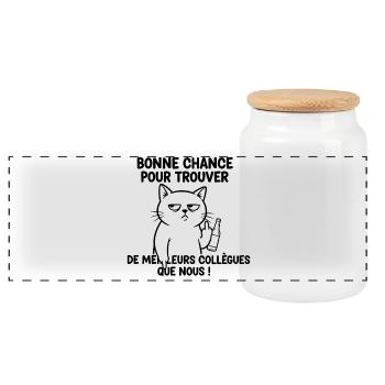 Chat blasé et bière: Bonne chance - Boîte à biscuits avec couvercle en bois - blanc - Devant