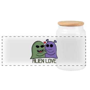 Alien Love Duo - Panoramic Cookie Jar with Wooden Lid - white - Front
