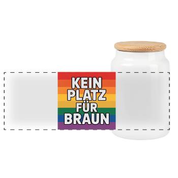 Kein Platz für Braun - Antifa Tee - Panorama Keksdose mit Holzdeckel - Weiß - Vorne