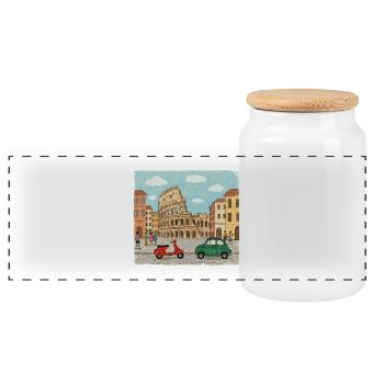 Rome City Skyline Colosseum Modern Line Art - Panoramic Cookie Jar with Wooden Lid - white - Front