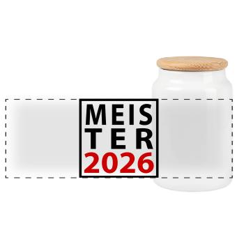 Meister 2026 Meisterschaft - Panorama Keksdose mit Holzdeckel - Weiß - Vorne