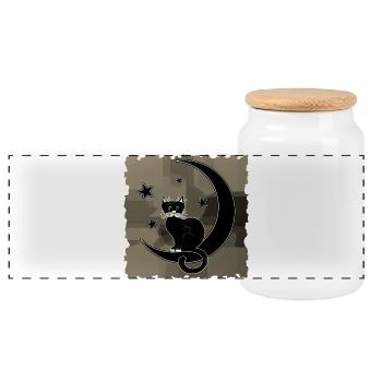 Katze - Panorama Keksdose mit Holzdeckel - Weiß - Vorne