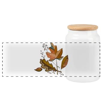 leaves - Panoramic Cookie Jar with Wooden Lid - white - Front