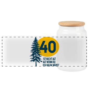 40. Geburtstag Baum Spruch  - Panorama Keksdose mit Holzdeckel - Weiß - Vorne