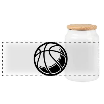 Basketball Ball - Panoramic Cookie Jar with Wooden Lid - white - Front