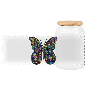 Colorful mosaic butterfly - Panoramic Cookie Jar with Wooden Lid - white - Front