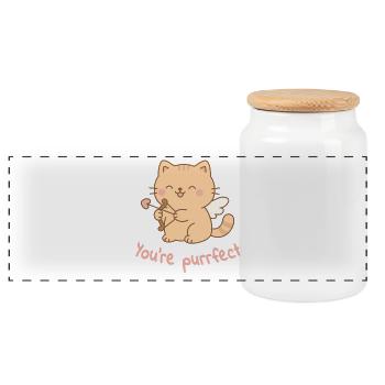 You're Purrfect – Cupidon-Katze - Panorama Keksdose mit Holzdeckel - Weiß - Vorne